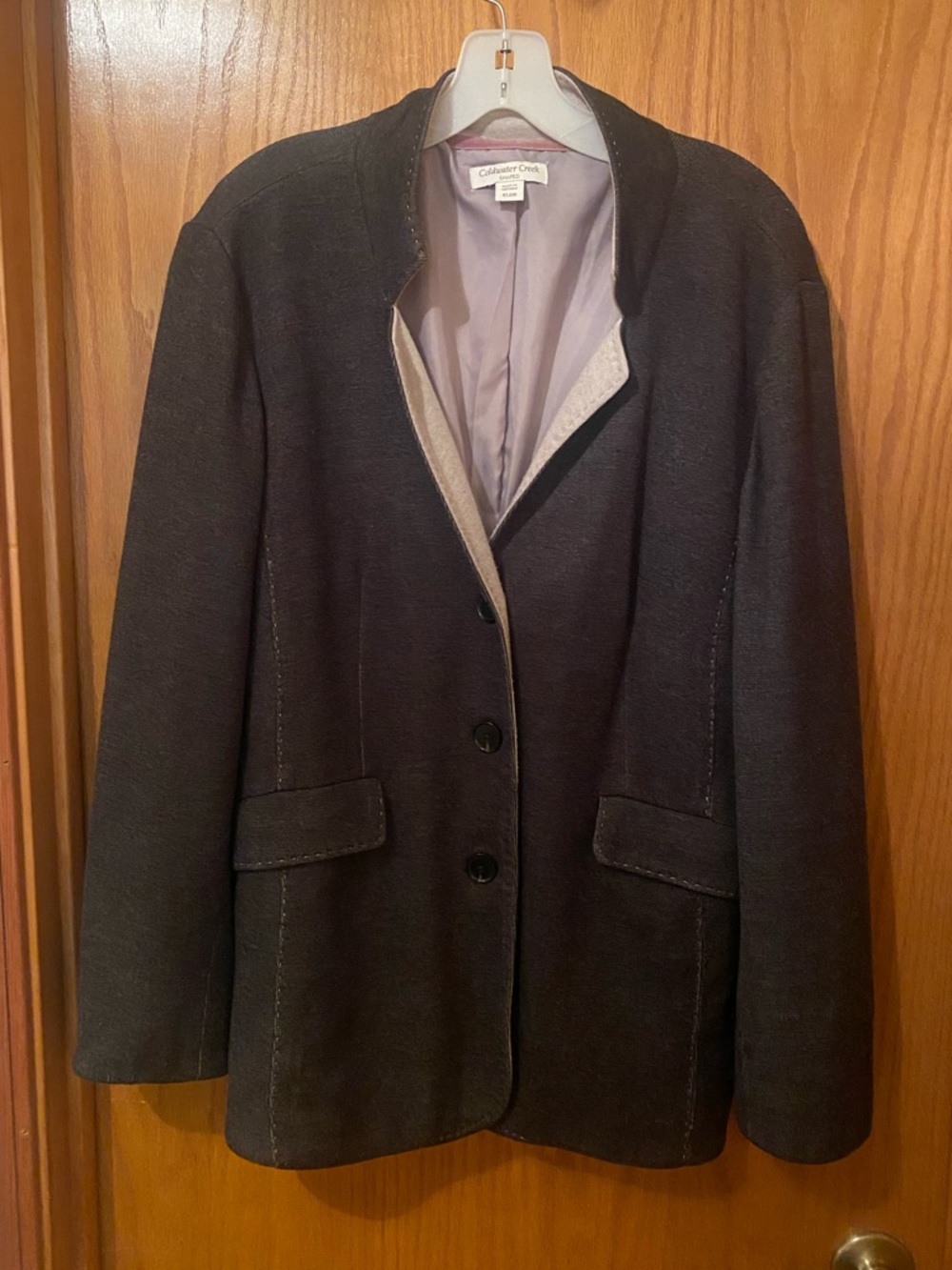 Coldwater Creek Grey Knit Women's Blazer with Subtle Contrast Stitching